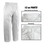 Karate Pants, 12 oz. White, Elastic Waist