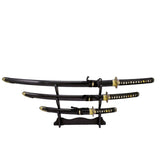 Sword- Metal, Samurai Swords 3pcs Set, Black/Gold (SE-3972-SET)