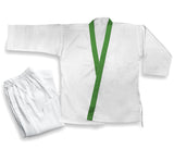 Tang Soo Do Uniform, 7.5 oz., Student Weight, Green Trim w/ Elastic Waist