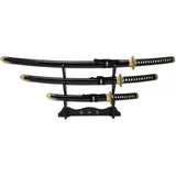 Sword- Metal, Samurai Swords 3pcs Set, Black/Gold (SE-3972-SET)
