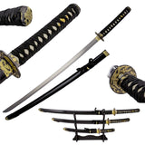 Sword- Metal, Samurai Swords 3pcs Set, Black/Gold (SE-3972-SET)