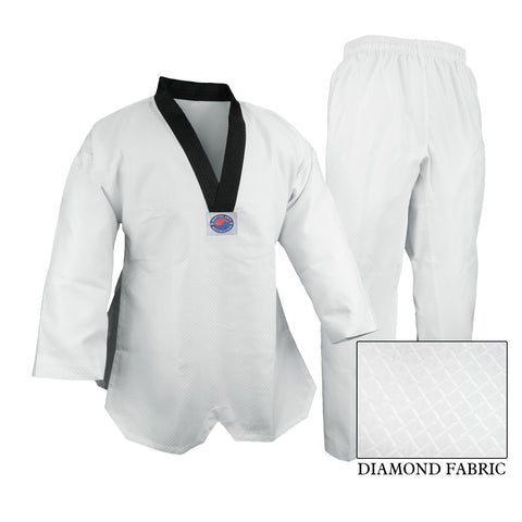 Taekwondo Uniform, Deluxe Jacquard, White, Black Trim